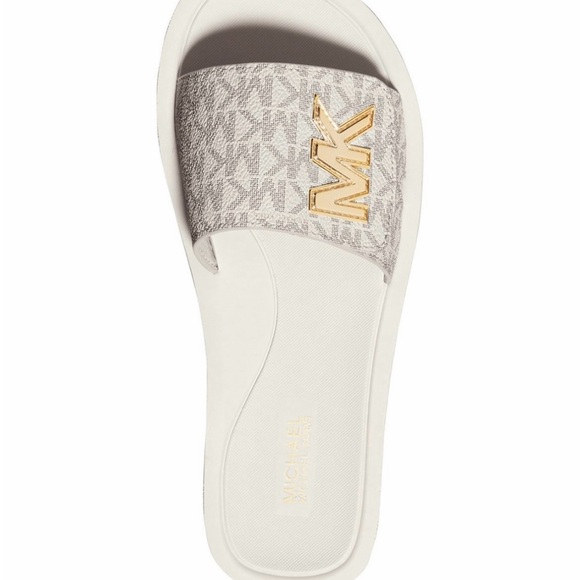 NEW Michael Kors Cream and Gold Slide Sandals - Picture 1 of 5